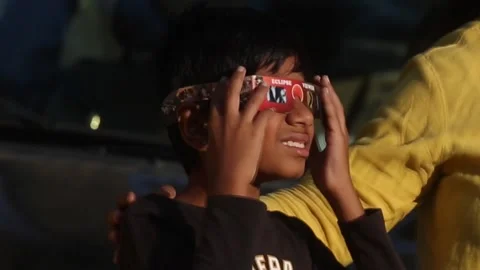 Partial solar eclipse was seen in India and Nepal, INDIA, IN - 25 Oct 2022 Stock Footage 219868153