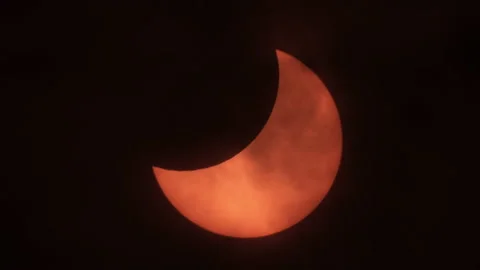 Partial Solar Eclipse When Sun Rise in Europe October 25, 2022. Movement of Stock Footage 220783618