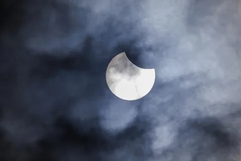Partial solar eclipse in Zaragoza, Spain - 29 Mar 2025 Stock Photos