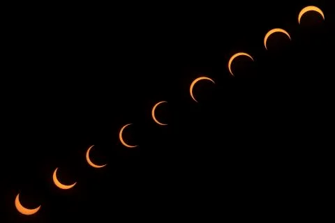 Partial Total Solar Eclipse phases. Composite Solar Eclipse. Last eclipse of Stock Photos
