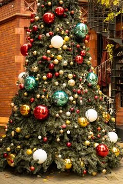 Partial vertical view of a decorated Christmas tree Stock Photos