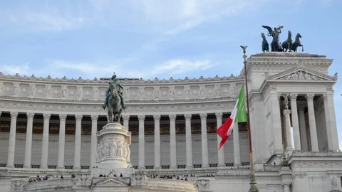 Partial view of the Altar of the Fatherland, or Vittoriano, in Rome Stock Footage 126003283