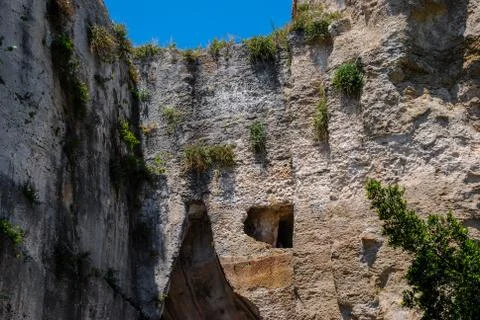 A partial view of Dionysius ear in Syracuse. Sicily 스톡 사진