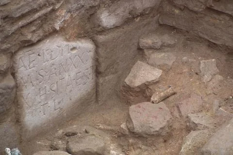 Partial view of the last finds of the archaeological site of Castulo. Stock Photos