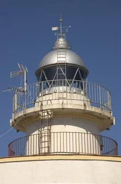Partial view of the lighthouse located on the coast of oropesa Stock Photos