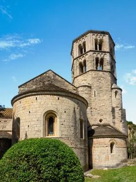 Partial view of the Monastery of Sant Pere de Galligants in Girona Stock Photos