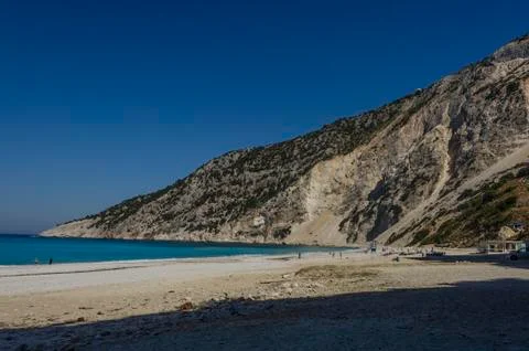 Partial view of myrtos beach and mountain kefalonia Stock Photos