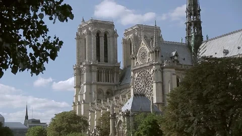 Partial view of Notre Dame de Paris Cathedral. The Gothic style elements can be Stock Footage 297189367
