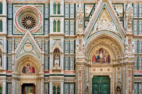 Partial view of one of the facades of the  cathedral basilica of  Florence. Stock Photos