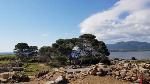 Partial view of the remains of Nora, Sardinian old town Stock Footage 201779542