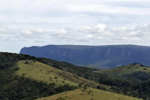 Partial View of Serra da Canastra Mountain Range with Majestic Plateau Form.. Stock Photos