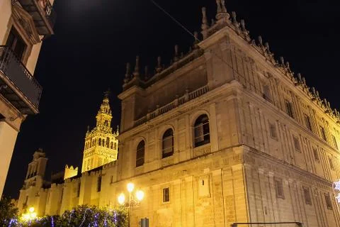 Partial view of Seville Cathedral of Saint Mary of the See (Seville Cathedral) Stock Photos