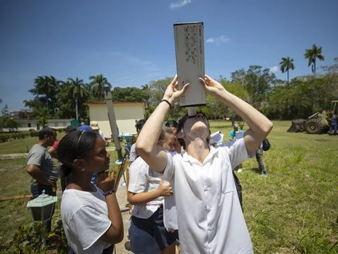 Partial view of the solar eclipse in Havana, Cuba - 08 Apr 2024 Stock Photos