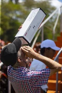 Partial view of the solar eclipse in Havana, Cuba - 08 Apr 2024 Stock Photos