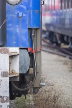 A partial view of a wagon at the train station 스톡 사진