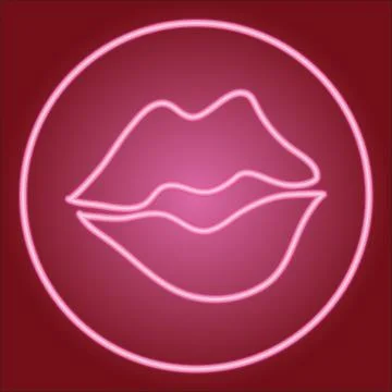 Partially closed lips, in a neon circle. Stock Illustration