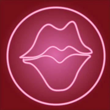 Partially closed lips, in a neon circle. Stock Illustration
