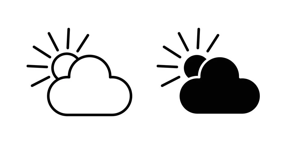 Partially cloudy icon thin line and clipart style vector set Illustrazione stock