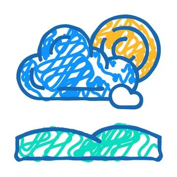 Partially cloudy weather icon doodle illustration Stock Illustration