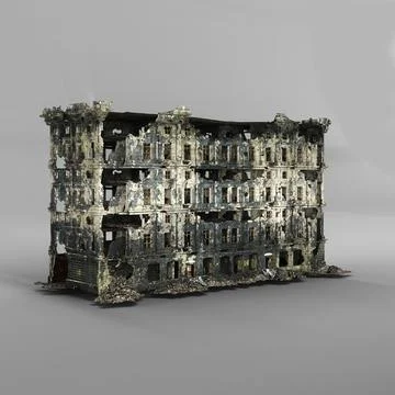 Partially dilapidated building on a white background, 3D rendered Stock Illustration