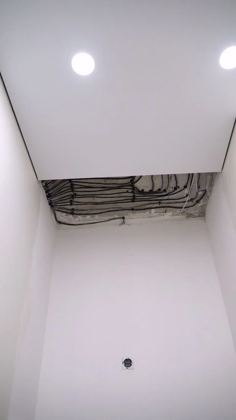 Partially Installed Ceiling Revealing Electrical Conduits Stock Footage 345981765
