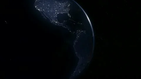 Partially lit rotating earth view from space with night city lights. 스톡 동영상 10896520