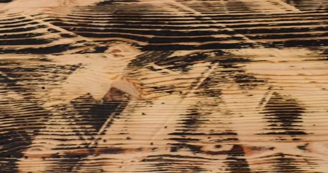 Partially painted with black paint glued pine wood board for decorative purposes Stock Footage 308186447