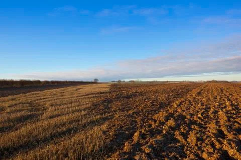 Partially plowed field Stock Photos