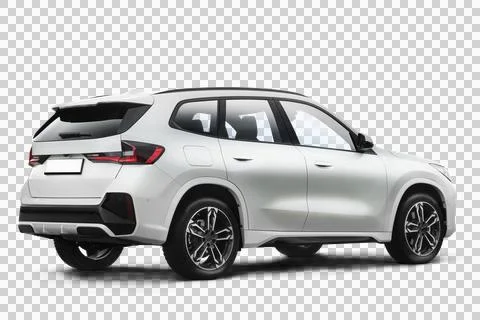 Partially right and rear side of a white colored modern SUV car on a transp.. Stock Illustration