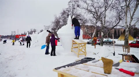Participants of competition working with ice figures Video stock 38097166