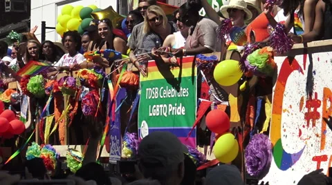 Participants on a parade float dancing at the 36th Annual Pride Parade  Stock Footage 65126497