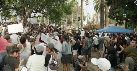 Participants supporting DACA gather at Echo Park Lake. Los Angeles, California. Stock Footage 81574295