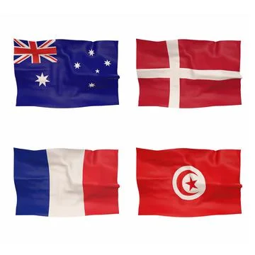 Participating countries of Group D of the 2022 FIFA World Cup 3d-rendering 스톡 일러스트