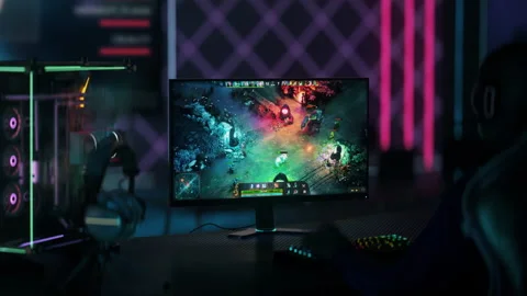 Participating in a gaming esports competition of a multiplayer battle arena game Stock Footage 224725607