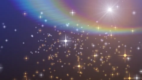 Particle background. Star shaped particles flying towards the light and rain Stock Footage 308148221