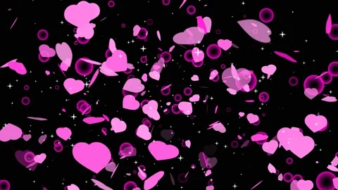 Particle big heart and bubble floating to the top on the black screen Stock Footage 234424451