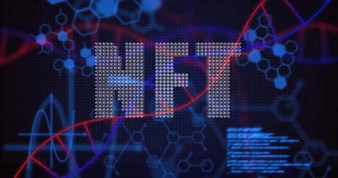 Particle cloud clustering to center, aligning dots into NFT, helix undulating, Stock Footage 328396092