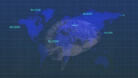 Particle cloud emerging over Eurasia sparking mist forming into rotating 3D Stock Footage 311883683