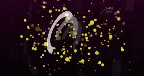 Particle cloud forming triggers curved logo rotating and emerging among bokeh to Stock Footage 330143300
