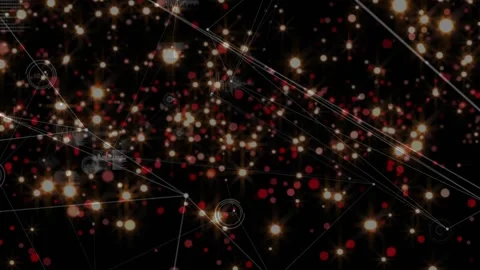 Particle cloud reacting to HUD pulses, forming links and pulsing nodes, showing Stock Footage 329701246