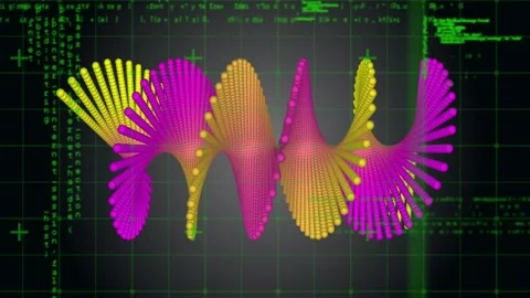 Particle count rising spheres clustering into helix ribbon, pulsing then Stock Footage 328468711