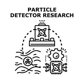 Particle detector research involves analyzing subatomic phenomena, understand Stock Illustration