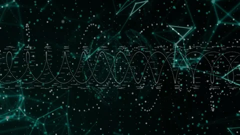 Particle drift sparking dotted waveform waving while globe turning and mesh Stock Footage 333789758