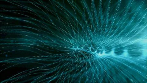 Particle dust abstract digital background line titles wave green color. Stock Illustration
