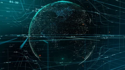 Particle emitting Earth globe over network grid and data connections Video stock 106674744