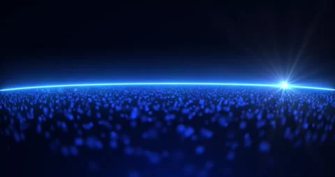 Particle field, blue space surface from glowing dots, bright rays Stock Footage 243347203