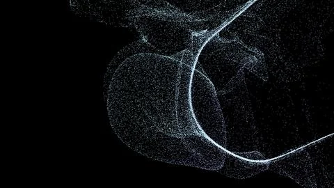 Particle flow on black background, digital data stream and technology Stock Illustration