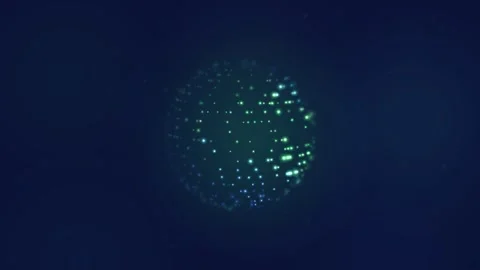Particle Globe Emerald Green Cyan Blue Dots Rotating Sphere Latitude Rings Stock Footage 344239382