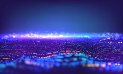 Particle grid abstract technology background. Data waves surface. Virtual lin Stock Illustration