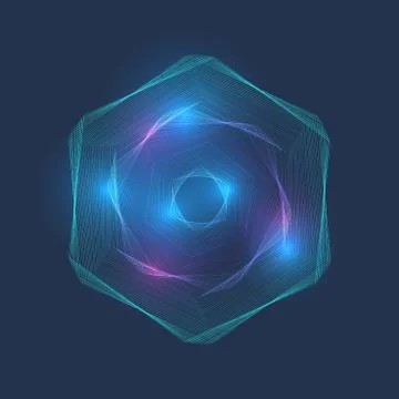 Particle hex vortex, point, dotted, lines connection, three-dimensional digital Illustrazione stock